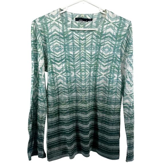 prAna Ravena Burnout Top Crew Neck Lightweight Stretch Green White Medium - Picture 1 of 5